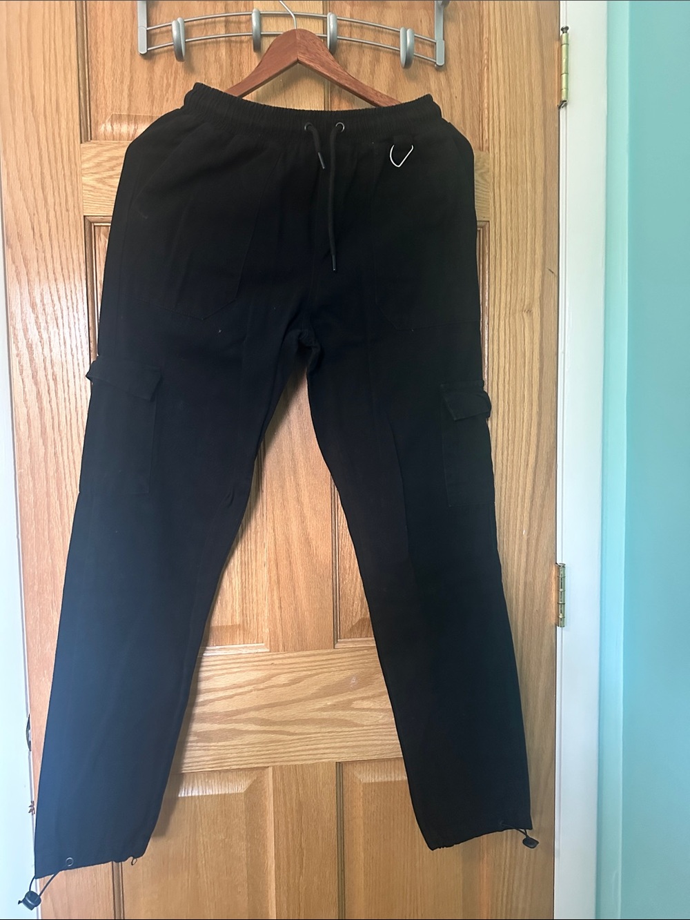 Boohoo Mens Black Cargo Joggers with Drawstring